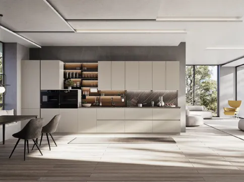 Cucina moderna lineare modello Q01 Ardue con elementi a giorno in metallo