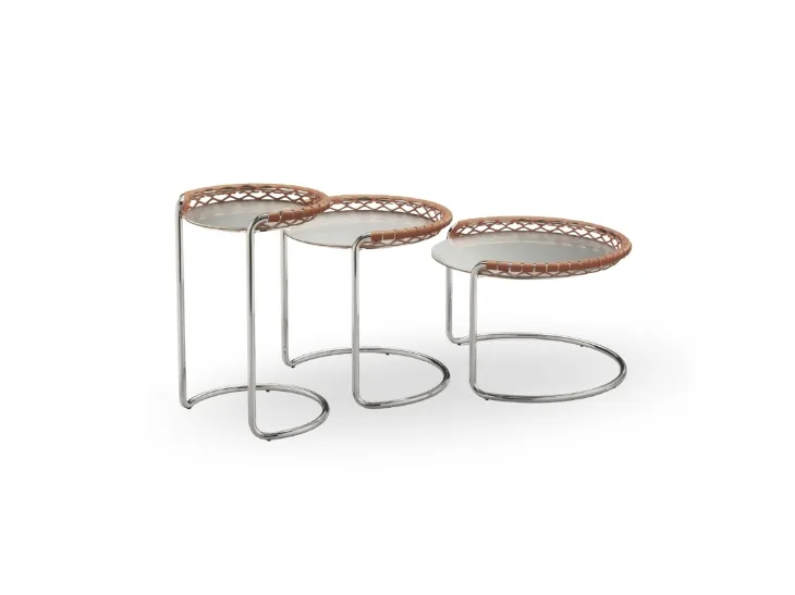 Tavolini P47 in metallo e cuoio intrecciato di Midj