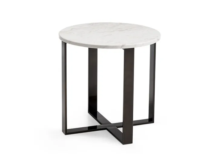 Tavolino rotondo in marmo bianco di Carrara con base in metallo Gatwich di Rosini Night