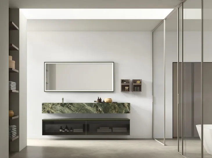 Mobile da Bagno sospeso in vetro con lavandino in gres Shape 34 di Arcom