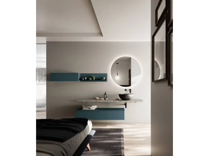 Mobile da Bagno sospeso laccato opaco con top in Abete Grey Sistema Maniglia 19 di Puntotre