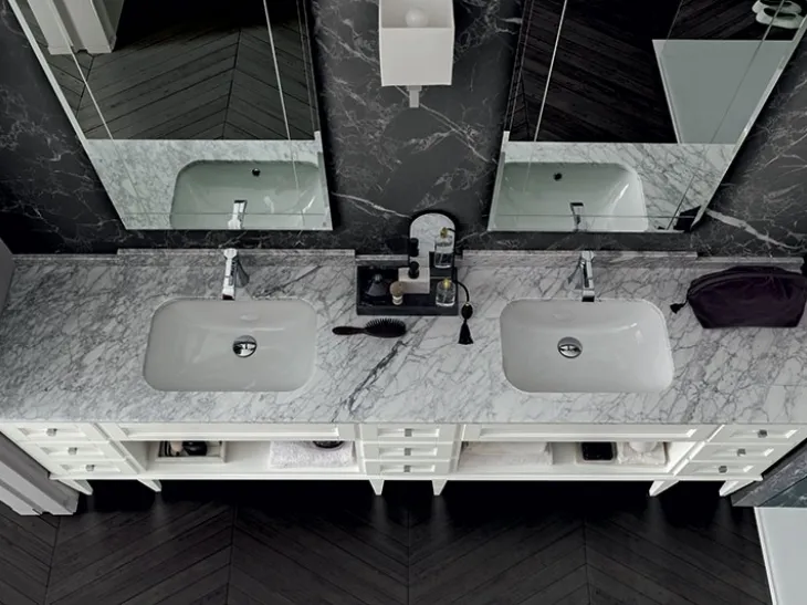 Mobile da Bagno York 01 in laccato Bianco e top in marmo di Carrara di Cerasa