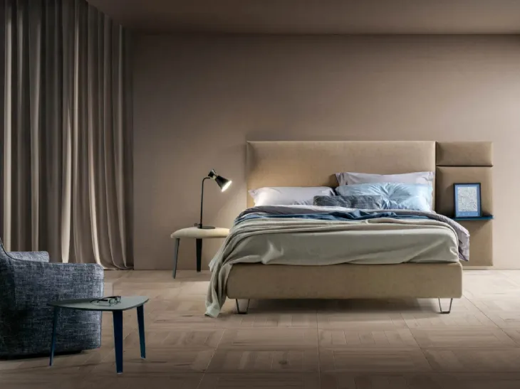 Letto con testiera in tessuto Pannelli Wall di Bside