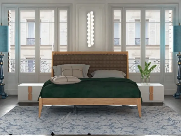 Letto in legno con testiera in pelle imbottita Raise Canova di Domus Arte