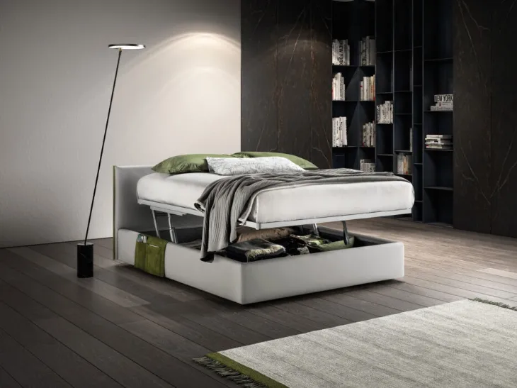 Letto in tessuto imbottito con testiera e box contenitore Good Rim di Bside