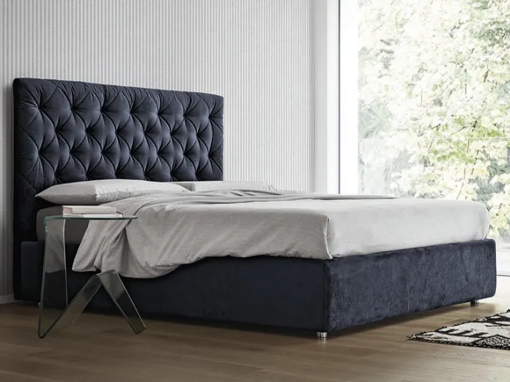 Letto in tessuto con testiera trapuntata e box contenitore Morfeo di Rigosalotti