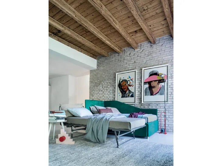 Letto singolo moderno in tessuto con secondo letto estraibile Peter di Rigosalotti