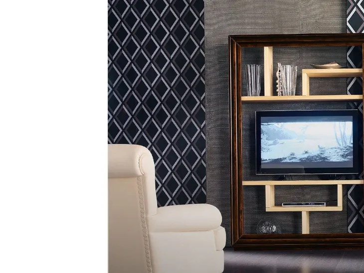 Libreria in legno di ispirazione neoclassica con motivi realizzati a mano e rifiniti in foglia oro e argento Etoile di Cantiero