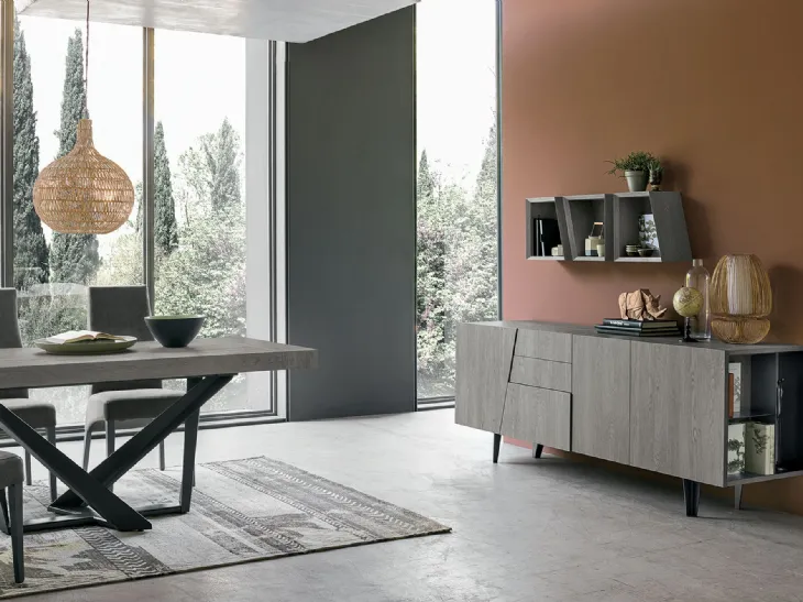Madia Versus 210 in laminato effetto legno a tre ante, due cassetti e un cestone di Target Point