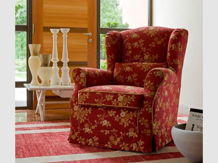 Poltrona classica in tessuto floreale imbottito Rebecca di Rigosalotti