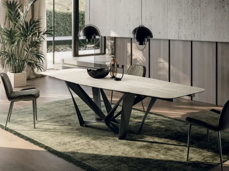 Tavolo allungabile Papillon in ceramica travertino di Sedit