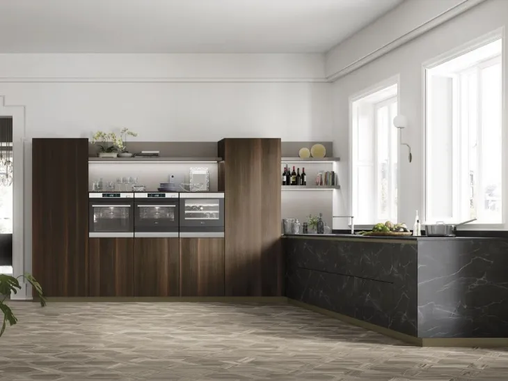 Cucina Moderne AL 32 09 in HPL effetto Marmo e Eucalipto di Arrex