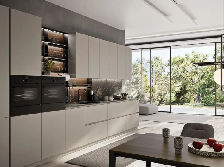 Cucina moderna lineare modello Q01 Ardue con elementi a giorno in metallo