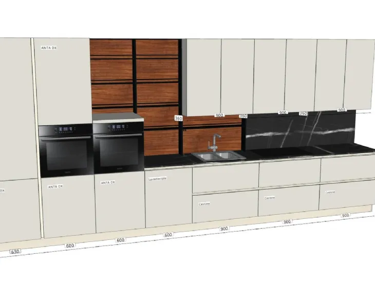 Cucina moderna lineare modello Q01 Ardue con elementi a giorno in metallo