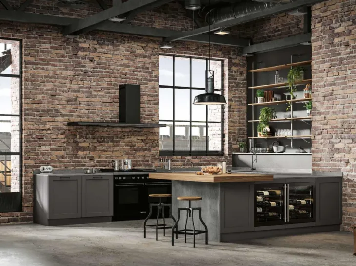Cucina Moderna con penisola Curry Industrial di Arrex