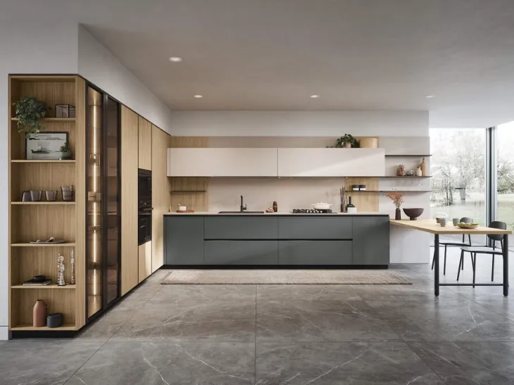 Cucina Moderna angolare con penisola Domino Composizione 01 di Prima Cucine