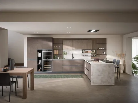 Cucina con penisola Hera 05 color Castoro Matt