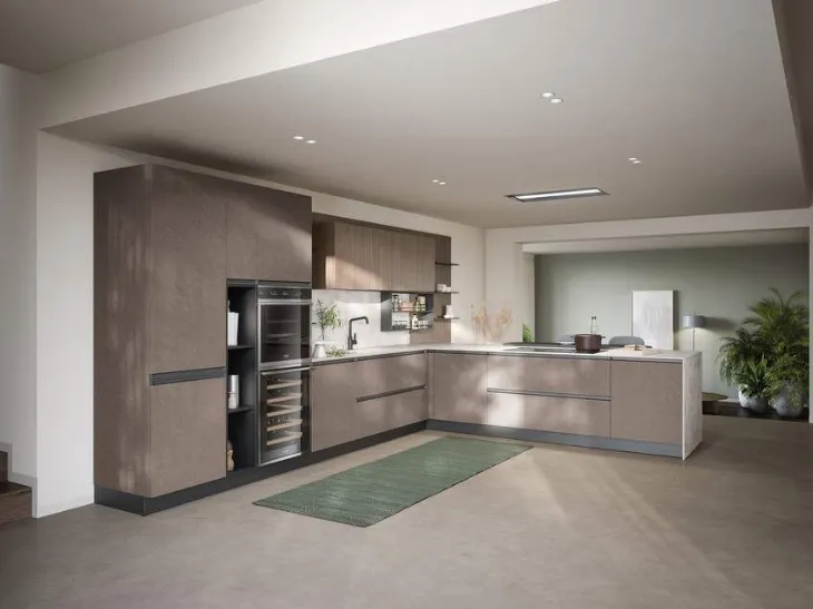 Cucina con penisola Hera 05 color Castoro Matt