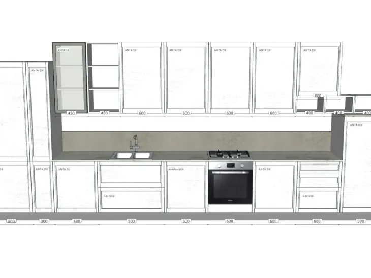 cucina lineare modello Intesa con anta impiallacciata