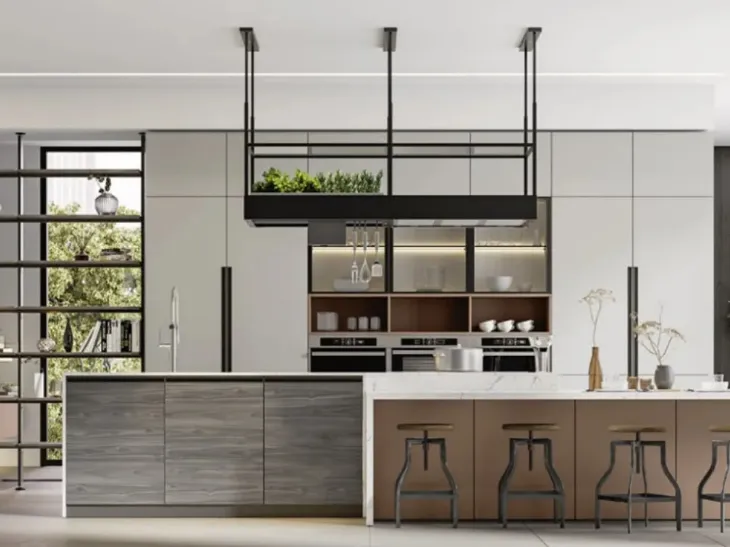 Cucina Moderna con isola Loft 2|2 05 in laccato e HPL di Arrex