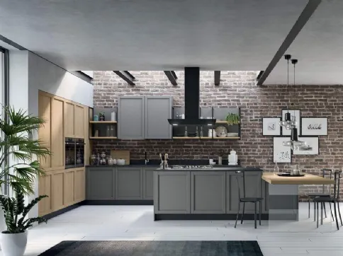 Cucina in legno laccato poro aperto con isola e penisola