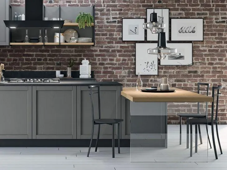 Cucina in legno laccato poro aperto con isola e penisola