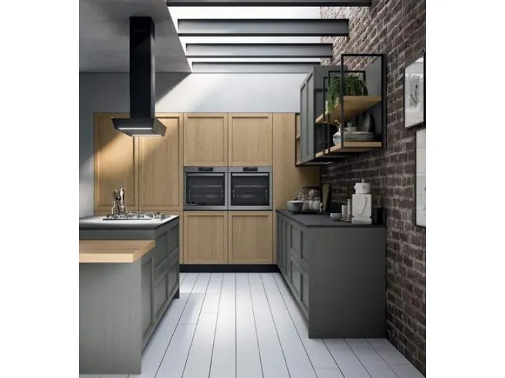 Cucina in legno laccato poro aperto con isola e penisola