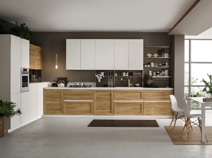 Cucina Moderna angolare Twin 03 Okobo Natural & White di Arrex