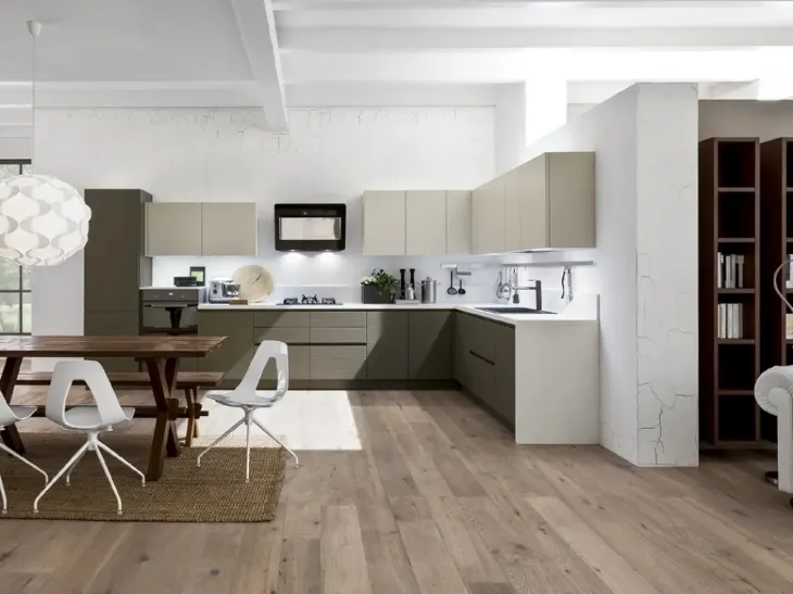 Cucina Moderna Zenzero 07 in Rovere laccato Tortora e Juta di Arrex