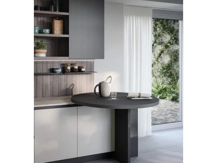 Cucina ad angolo modello Zoe con piano snack rotondo