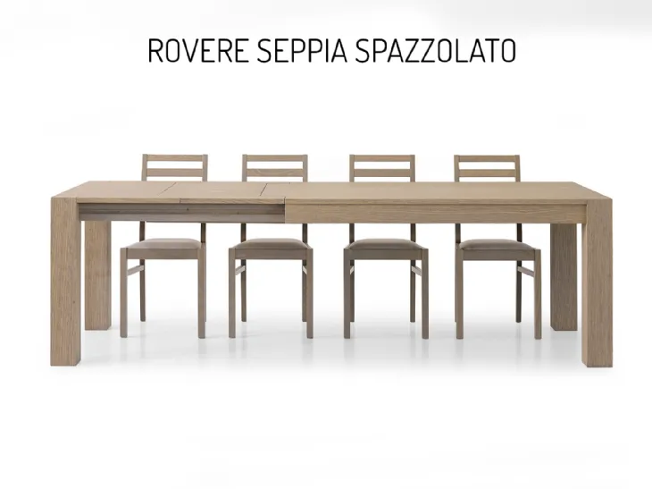 tavolo per sala da pranzo in rovere spazzolato color seppia